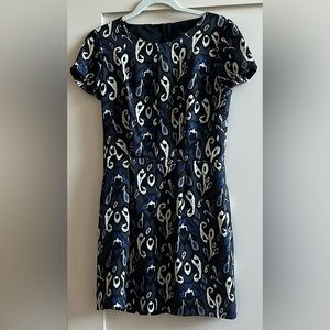 Rag&Bone Ikat Black Navy Patterned Round Neck Short Sleeve Mini Casual Dress 0.